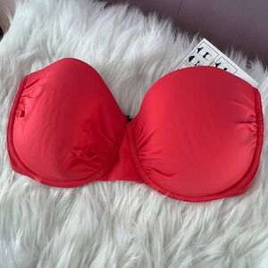 Tommy Bahama Pearl Solids Chic Strapless Bikini Top 34D Bright Coral NEW